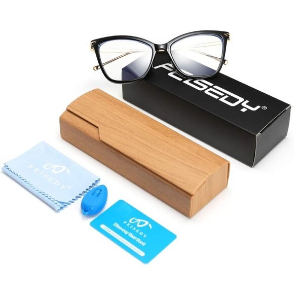 ✨ Feisedy Oversized Glasses Women Black Cat Eye Frame Light Blocking Eyewear - Picture 7 of 7